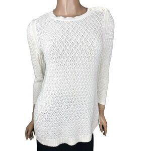 Talbots White Pullover Sweater Size PS Open Weave 100% Cotton 3/4 Sleeve